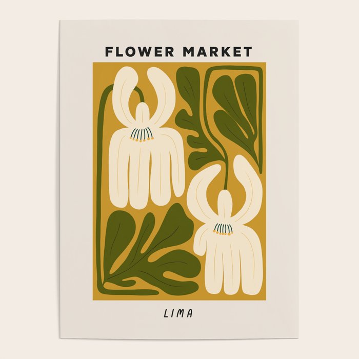 Flower Market Lima, Retro Eclectic Floral Print Poster Gallery Image 1