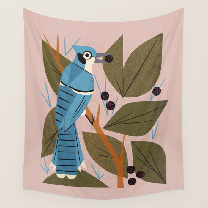 Blue Jay And Berries Wall Tapestry Gallery Image 4