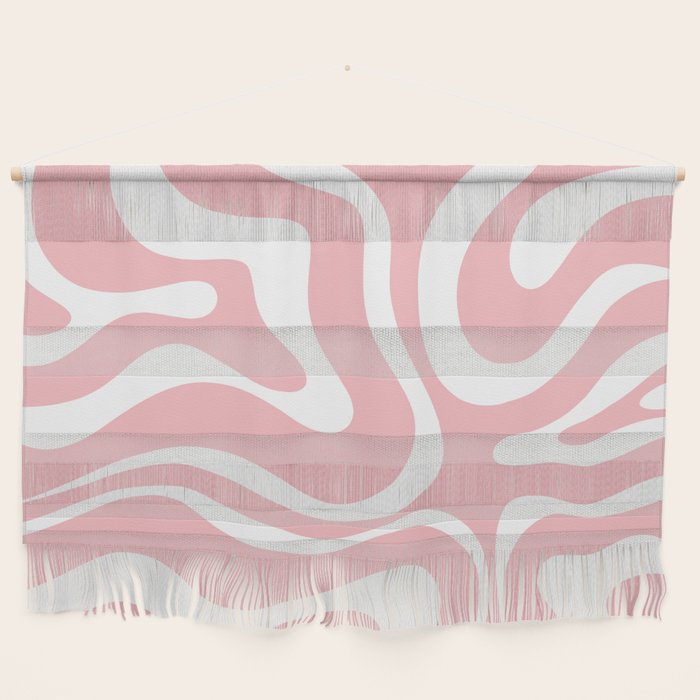 Modern Retro Liquid Swirl Abstract Pattern in Soft Pink Blush and White Wall Hanging Gallery Image 1