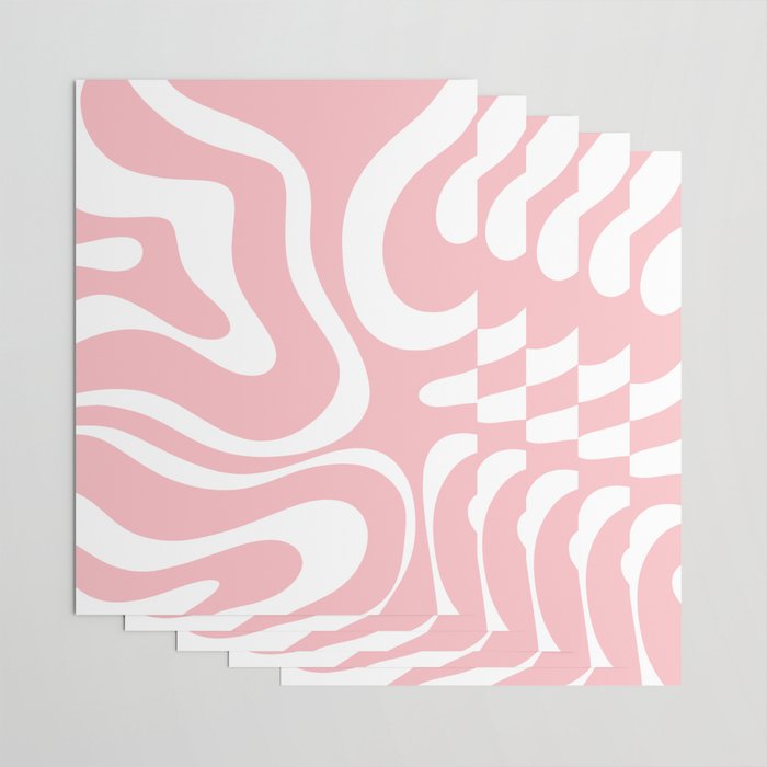 Modern Retro Liquid Swirl Abstract Pattern in Soft Pink Blush and White Wrapping Paper Gallery Image 3