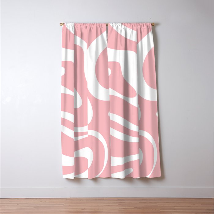 Modern Retro Liquid Swirl Abstract Pattern in Soft Pink Blush and White Window Curtain Gallery Image 3