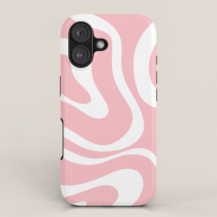Modern Retro Liquid Swirl Abstract Pattern in Soft Pink Blush and White iPhone Case Gallery Image 1