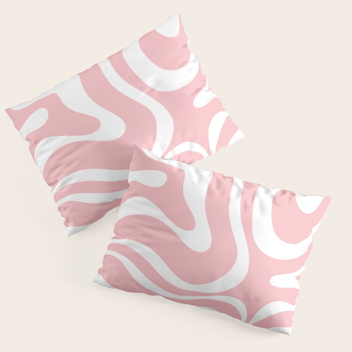 Modern Retro Liquid Swirl Abstract Pattern in Soft Pink Blush and White Pillow Sham Gallery Image 3