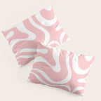 Modern Retro Liquid Swirl Abstract Pattern in Soft Pink Blush and White Pillow Sham Gallery Image 3