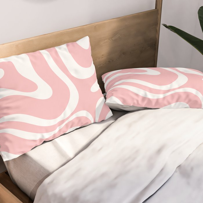 Modern Retro Liquid Swirl Abstract Pattern in Soft Pink Blush and White Pillow Sham Gallery Image 2