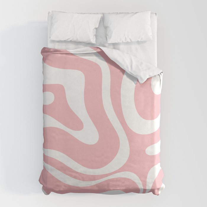 Modern Retro Liquid Swirl Abstract Pattern in Soft Pink Blush and White Duvet Cover Gallery Image 6