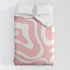 Modern Retro Liquid Swirl Abstract Pattern in Soft Pink Blush and White Duvet Cover Gallery Image 6