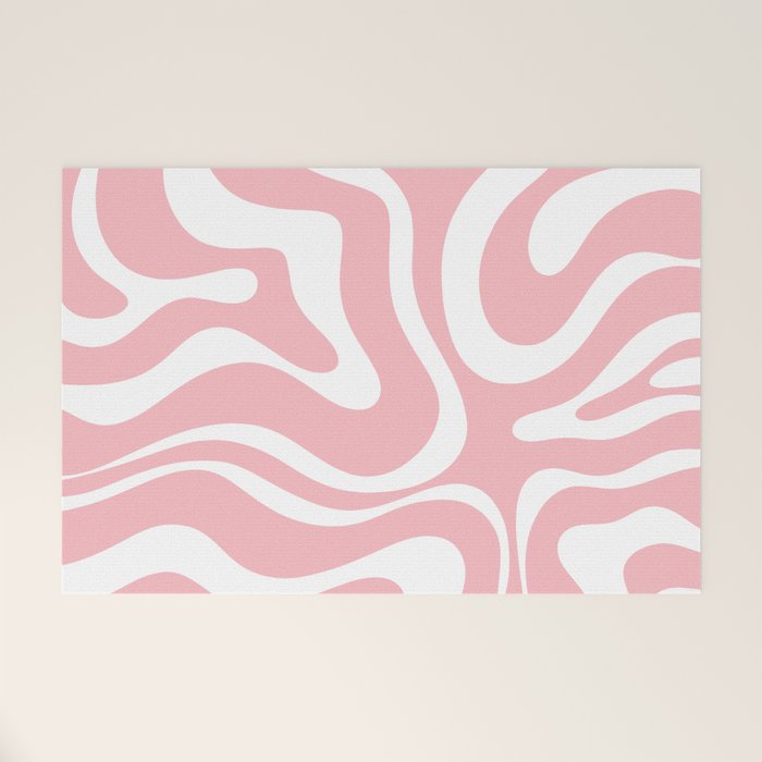 Modern Retro Liquid Swirl Abstract Pattern in Soft Pink Blush and White Welcome Mat Gallery Image 1