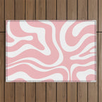 Modern Retro Liquid Swirl Abstract Pattern in Soft Pink Blush and White Outdoor Rug Gallery Image 1