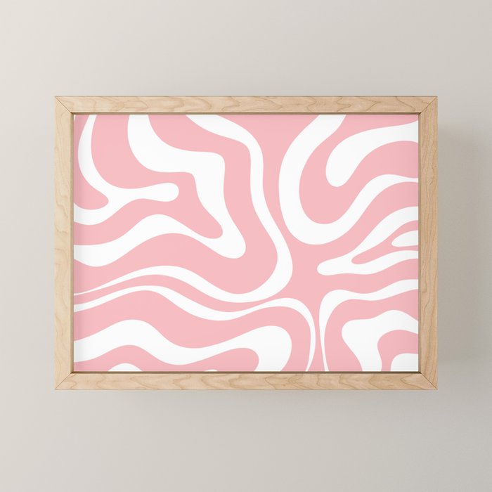 Modern Retro Liquid Swirl Abstract Pattern in Soft Pink Blush and White Mini Art Print Gallery Image 1