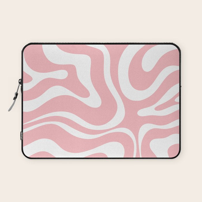 Modern Retro Liquid Swirl Abstract Pattern in Soft Pink Blush and White Laptop Sleeve Gallery Image 1