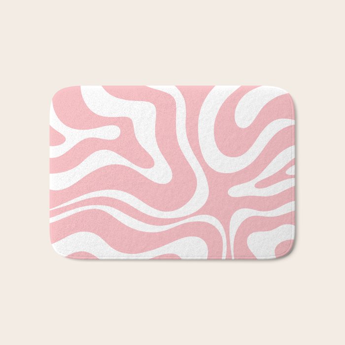 Modern Retro Liquid Swirl Abstract Pattern in Soft Pink Blush and White Bath Mat Gallery Image 1