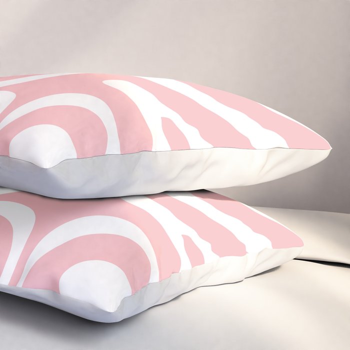 Modern Retro Liquid Swirl Abstract Pattern in Soft Pink Blush and White Pillow Sham Gallery Image 3