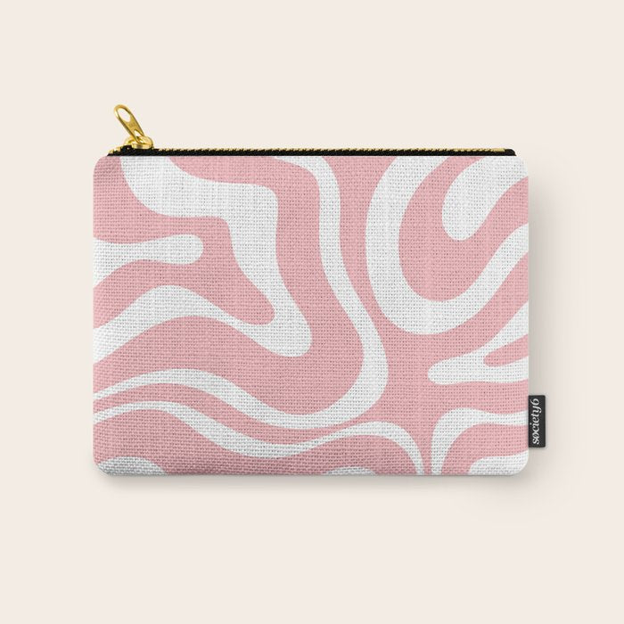 Modern Retro Liquid Swirl Abstract Pattern in Soft Pink Blush and White Carry All Pouch Gallery Image 1
