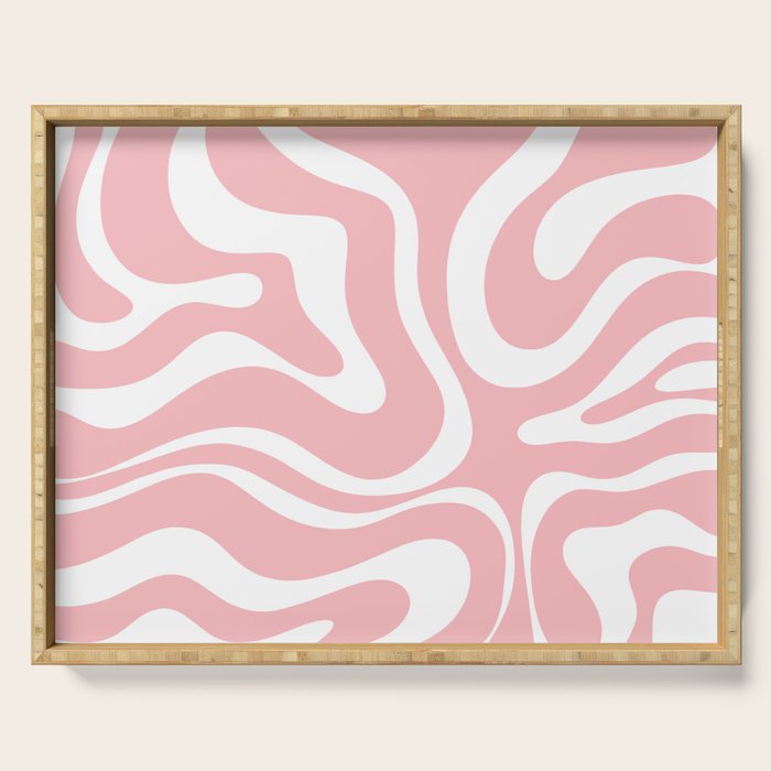 Modern Retro Liquid Swirl Abstract Pattern in Soft Pink Blush and White Serving Tray Gallery Image 1