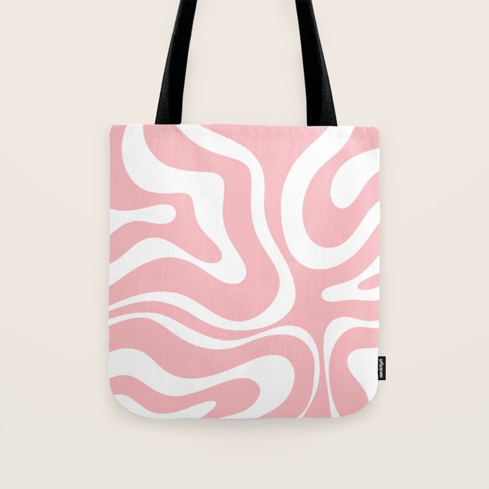 Modern Retro Liquid Swirl Abstract Pattern in Soft Pink Blush and White Tote Bag Gallery Image 1