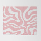 Modern Retro Liquid Swirl Abstract Pattern in Soft Pink Blush and White Throw Blanket Gallery Image 2