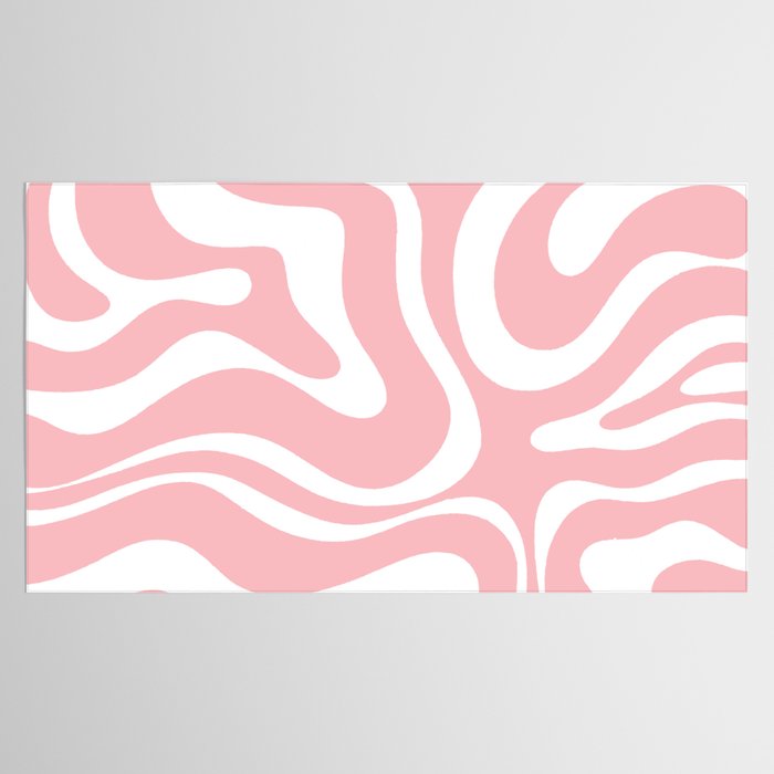 Modern Retro Liquid Swirl Abstract Pattern in Soft Pink Blush and White Tablecloth Gallery Image 2