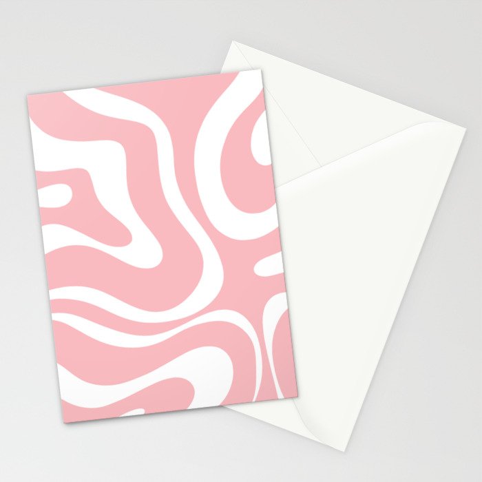 Modern Retro Liquid Swirl Abstract Pattern in Soft Pink Blush and White Stationery Card Gallery Image 2