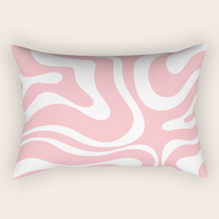 Modern Retro Liquid Swirl Abstract Pattern in Soft Pink Blush and White Rectangular Pillow Gallery Image 2