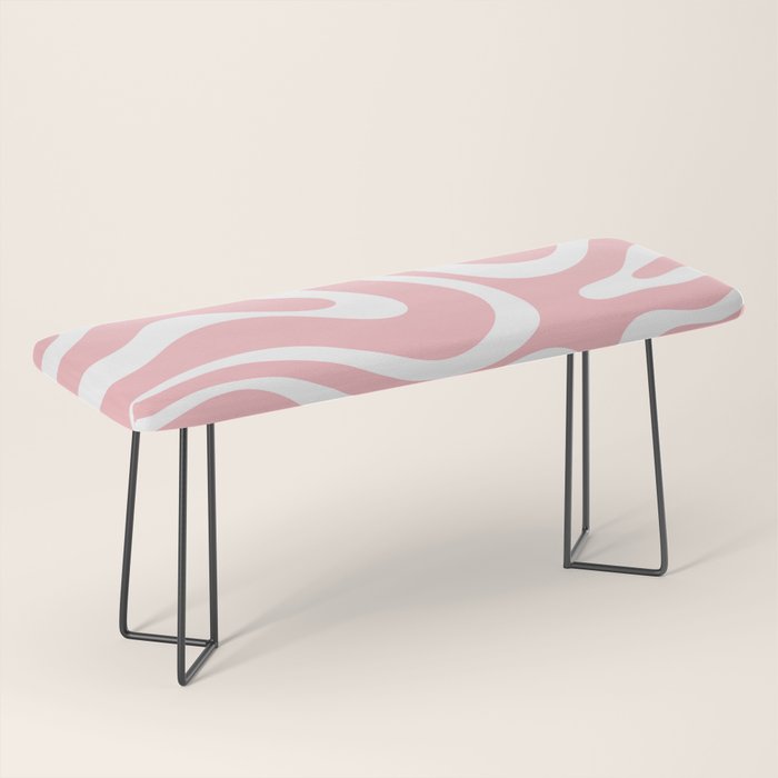 Modern Retro Liquid Swirl Abstract Pattern in Soft Pink Blush and White Bench Gallery Image 1
