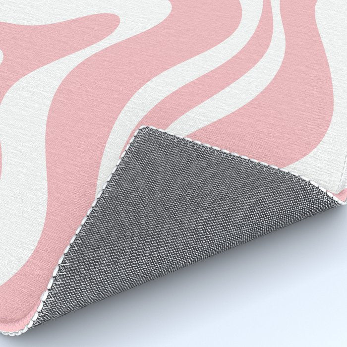 Modern Retro Liquid Swirl Abstract Pattern in Soft Pink Blush and White Rug Gallery Image 4
