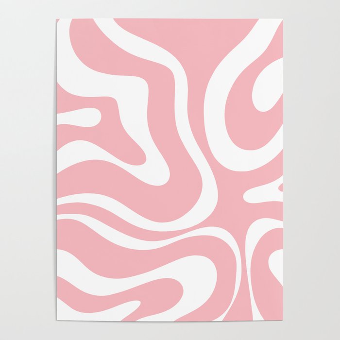 Modern Retro Liquid Swirl Abstract Pattern in Soft Pink Blush and White Poster Gallery Image 4