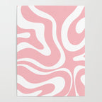 Modern Retro Liquid Swirl Abstract Pattern in Soft Pink Blush and White Poster Gallery Image 4