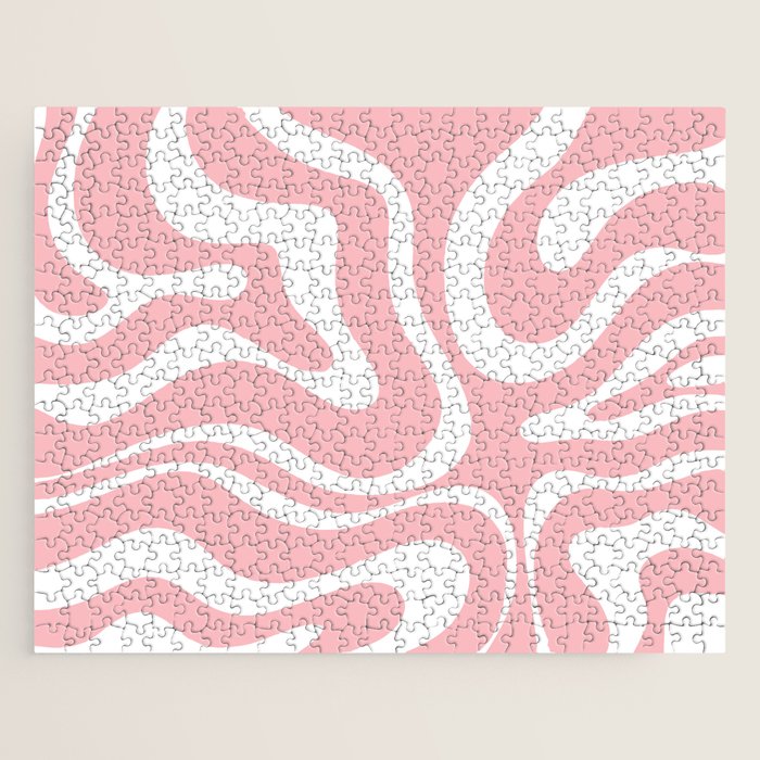 Modern Retro Liquid Swirl Abstract Pattern in Soft Pink Blush and White Jigsaw Puzzle Gallery Image 1