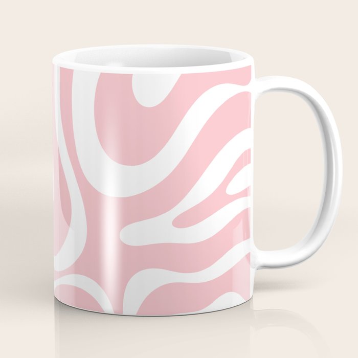 Modern Retro Liquid Swirl Abstract Pattern in Soft Pink Blush and White Coffee Mug Gallery Image 1