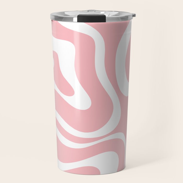 Modern Retro Liquid Swirl Abstract Pattern in Soft Pink Blush and White Travel Mug Gallery Image 1