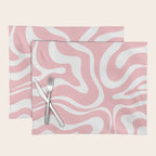 Modern Retro Liquid Swirl Abstract Pattern in Soft Pink Blush and White Placemat Gallery Image 1