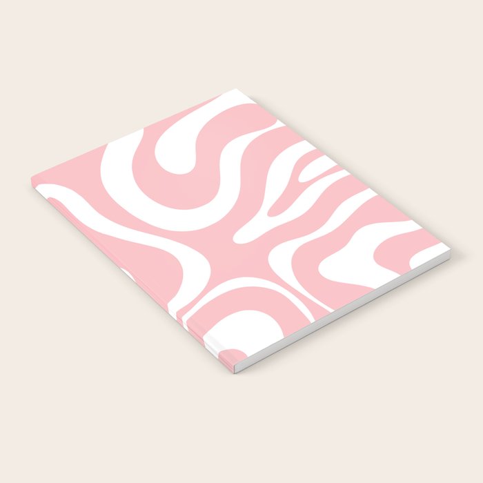 Modern Retro Liquid Swirl Abstract Pattern in Soft Pink Blush and White Notebook Gallery Image 2
