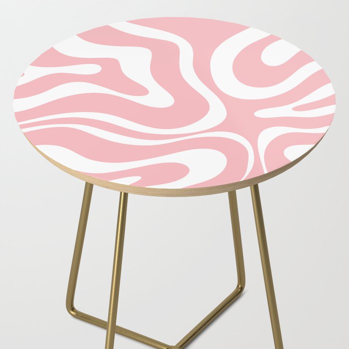 Modern Retro Liquid Swirl Abstract Pattern in Soft Pink Blush and White Side Table Gallery Image 2