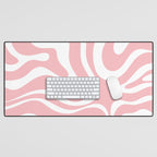 Modern Retro Liquid Swirl Abstract Pattern in Soft Pink Blush and White Desk Mat Gallery Image 1