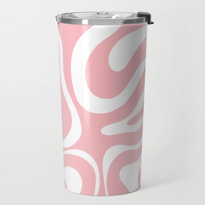Modern Retro Liquid Swirl Abstract Pattern in Soft Pink Blush and White Travel Mug Gallery Image 2