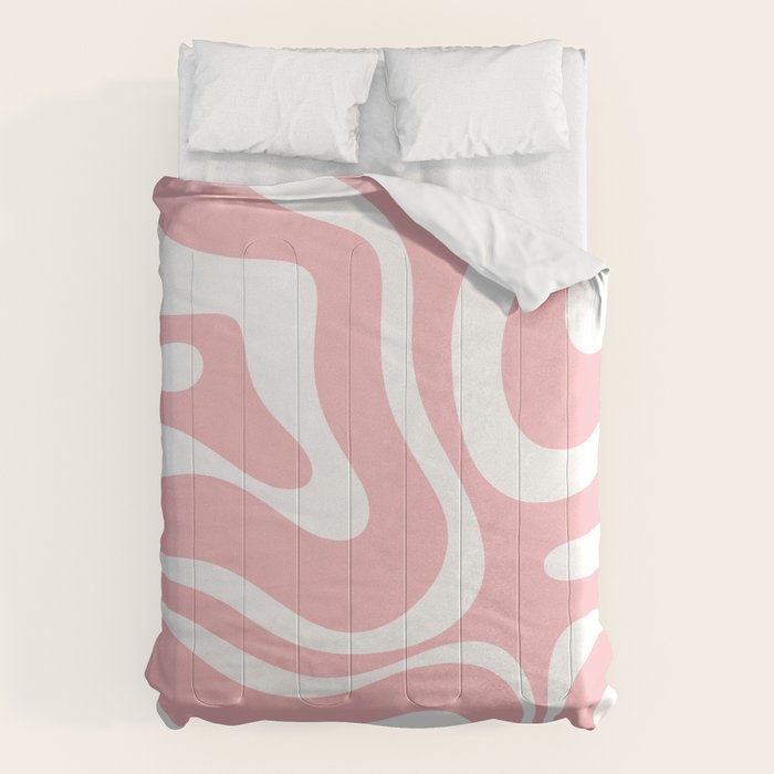 Modern Retro Liquid Swirl Abstract Pattern in Soft Pink Blush and White Comforter Gallery Image 6
