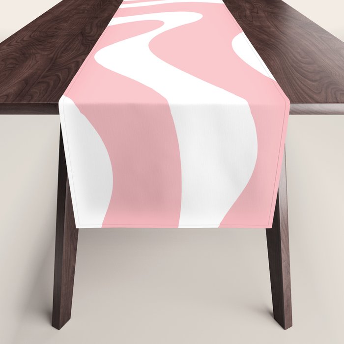 Modern Retro Liquid Swirl Abstract Pattern in Soft Pink Blush and White Table Runner Gallery Image 1