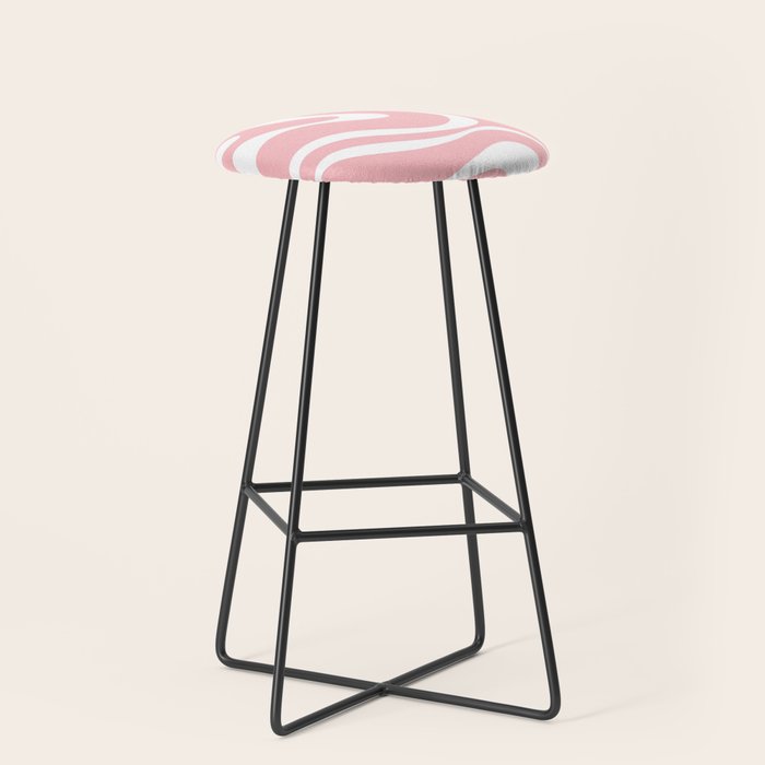 Modern Retro Liquid Swirl Abstract Pattern in Soft Pink Blush and White Stool Gallery Image 1