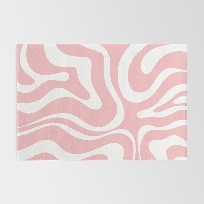 Modern Retro Liquid Swirl Abstract Pattern in Soft Pink Blush and White Rug Gallery Image 2