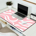 Modern Retro Liquid Swirl Abstract Pattern in Soft Pink Blush and White Desk Mat Gallery Image 2