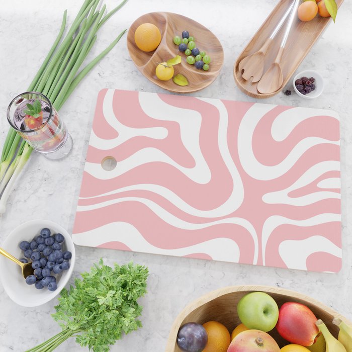 Modern Retro Liquid Swirl Abstract Pattern in Soft Pink Blush and White Cutting Board Gallery Image 2