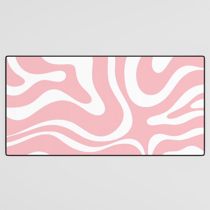 Modern Retro Liquid Swirl Abstract Pattern in Soft Pink Blush and White Desk Mat Gallery Image 3