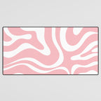Modern Retro Liquid Swirl Abstract Pattern in Soft Pink Blush and White Desk Mat Gallery Image 3