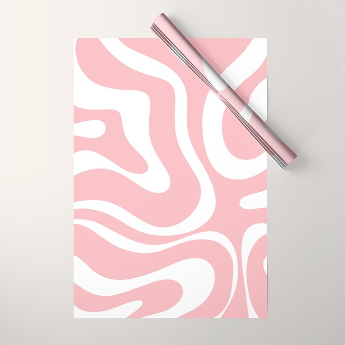 Modern Retro Liquid Swirl Abstract Pattern in Soft Pink Blush and White Wrapping Paper Gallery Image 1