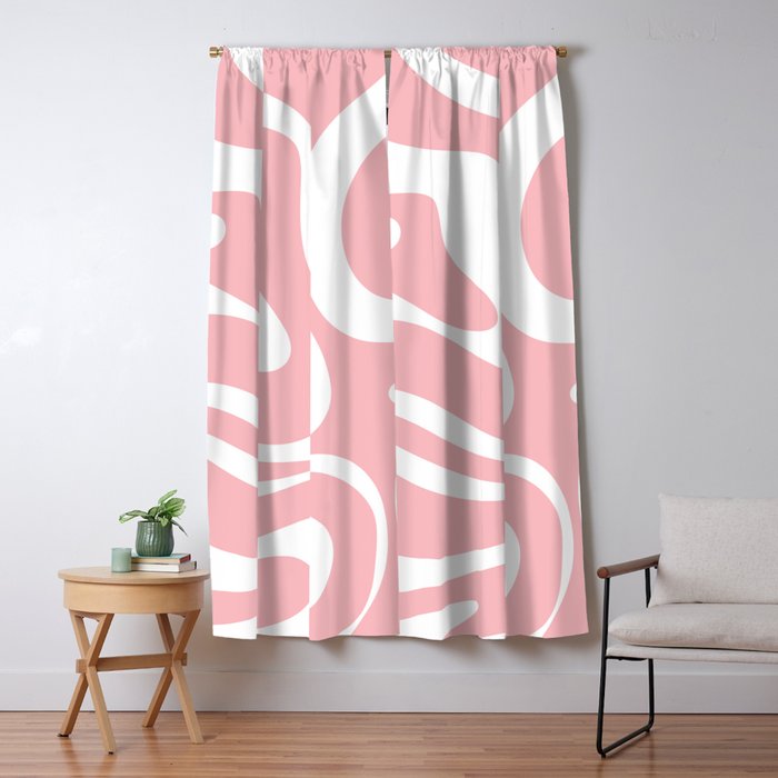 Modern Retro Liquid Swirl Abstract Pattern in Soft Pink Blush and White Window Curtain Gallery Image 1
