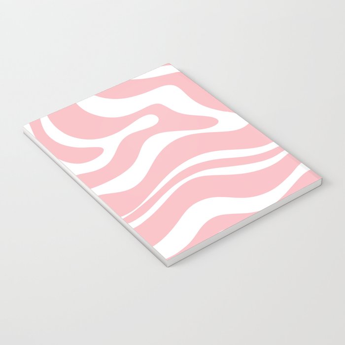 Modern Retro Liquid Swirl Abstract Pattern in Soft Pink Blush and White Notebook Gallery Image 3
