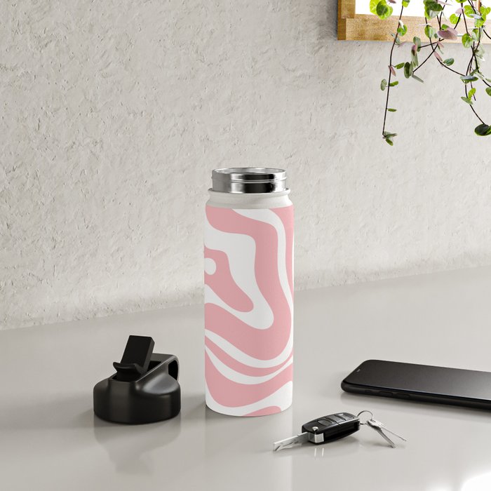 Modern Retro Liquid Swirl Abstract Pattern in Soft Pink Blush and White Water Bottle Gallery Image 4