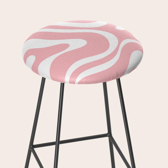 Modern Retro Liquid Swirl Abstract Pattern in Soft Pink Blush and White Stool Gallery Image 2