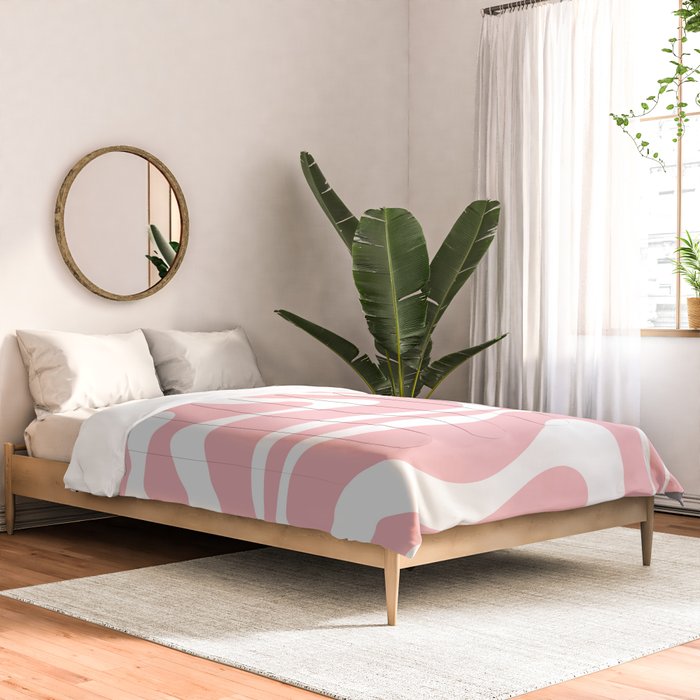 Modern Retro Liquid Swirl Abstract Pattern in Soft Pink Blush and White Comforter Gallery Image 2